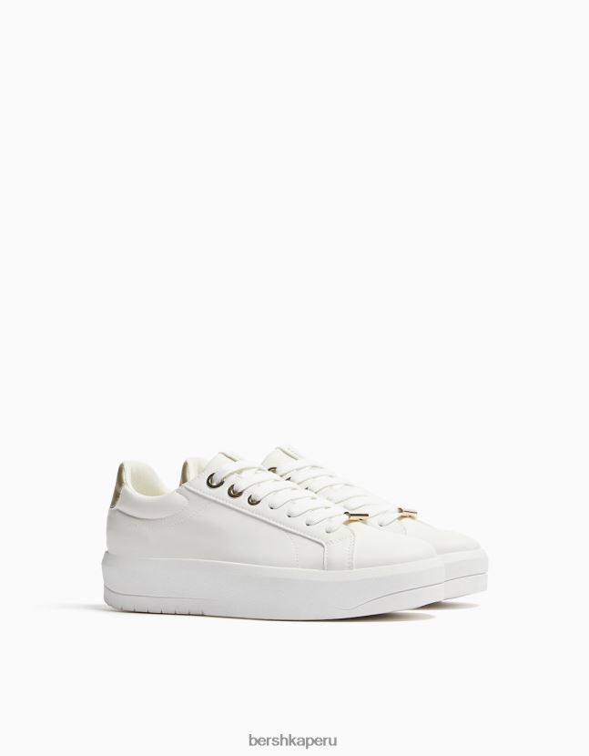 blanco Bershka mujer zapatillas deportivas con plataforma y detalles metalizados 806J6B2090