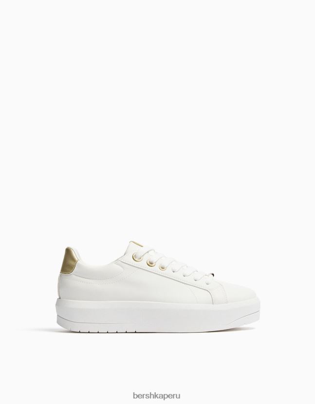 blanco Bershka mujer zapatillas deportivas con plataforma y detalles metalizados 806J6B2090
