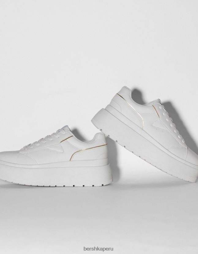 blanco Bershka mujer zapatillas deportivas con plataforma y detalles metalizados 806J6B2119