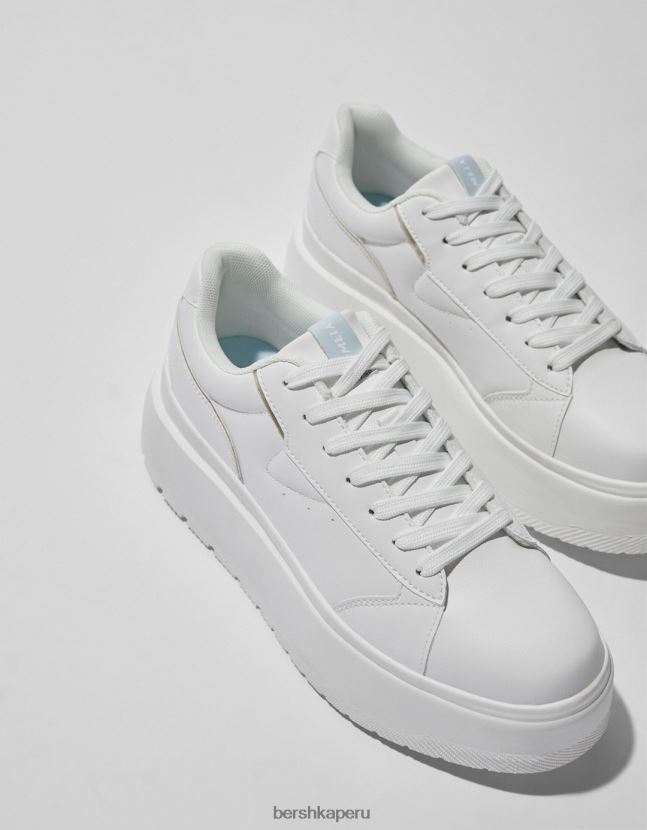 blanco Bershka mujer zapatillas deportivas con plataforma y detalles metalizados 806J6B2119