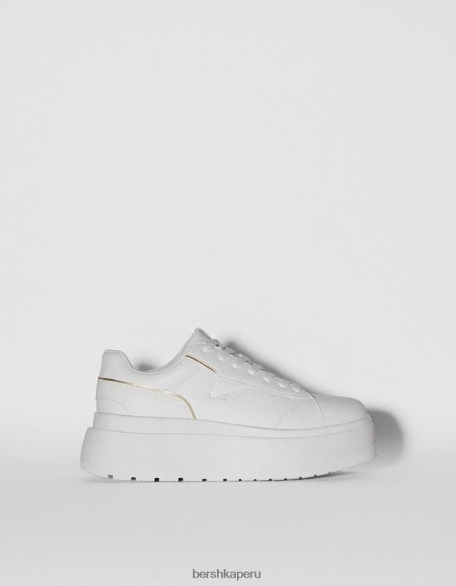 blanco Bershka mujer zapatillas deportivas con plataforma y detalles metalizados 806J6B2119