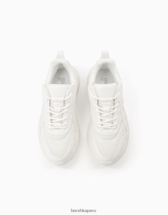 blanco Bershka mujer zapatillas en contraste con detalle de malla 806J6B2046