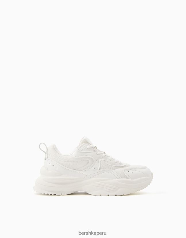 blanco Bershka mujer zapatillas en contraste con detalle de malla 806J6B2046
