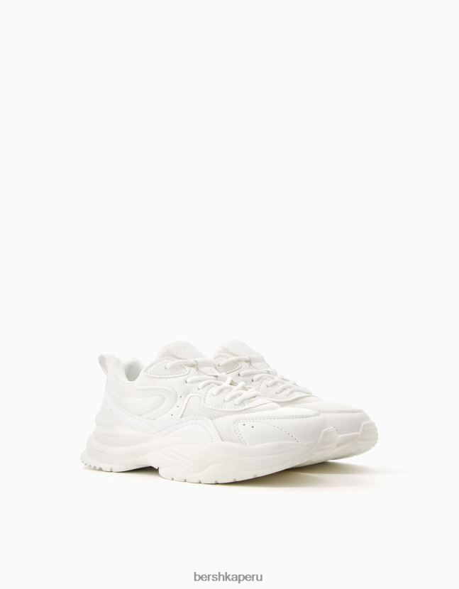 blanco Bershka mujer zapatillas en contraste con detalle de malla 806J6B2092