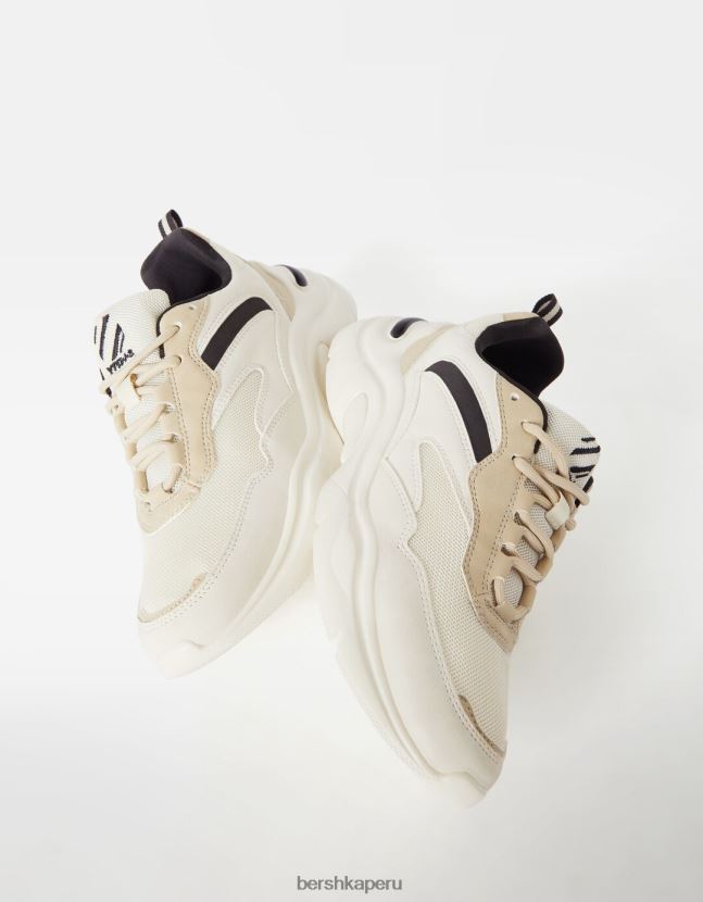 blanco Bershka mujer zapatillas en contraste con detalle de malla 806J6B2095