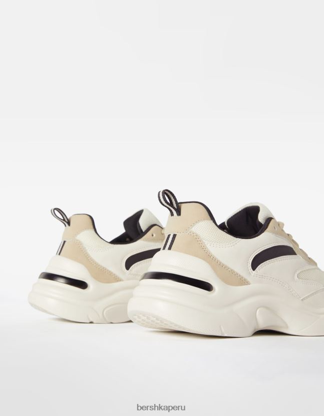 blanco Bershka mujer zapatillas en contraste con detalle de malla 806J6B2095