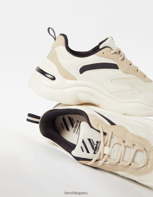 blanco Bershka mujer zapatillas en contraste con detalle de malla 806J6B2095
