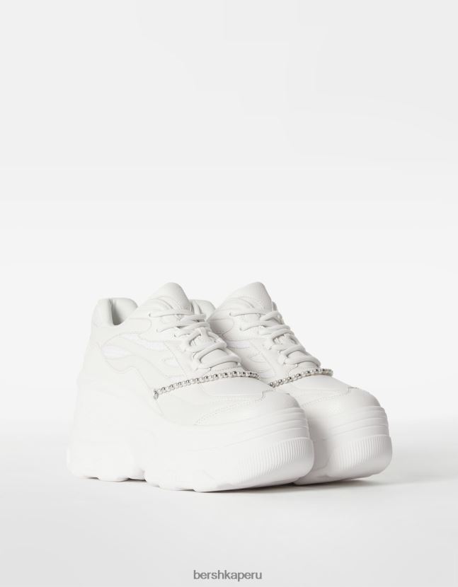 blanco Bershka mujer zapatillas xl con plataforma y correa en el tobillo 806J6B2077