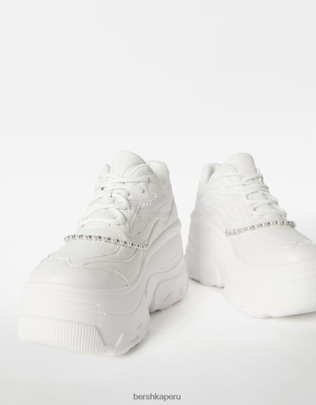 blanco Bershka mujer zapatillas xl con plataforma y correa en el tobillo 806J6B2077