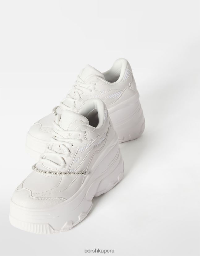 blanco Bershka mujer zapatillas xl con plataforma y correa en el tobillo 806J6B2077
