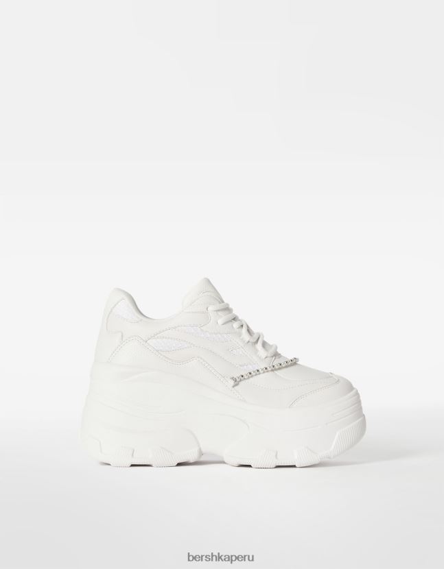 blanco Bershka mujer zapatillas xl con plataforma y correa en el tobillo 806J6B2077