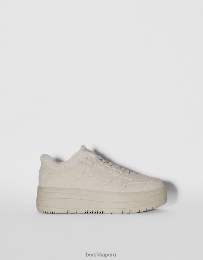 crudo Bershka mujer zapatillas deportivas con plataforma y detalle de pelo sintético 806J6B2121