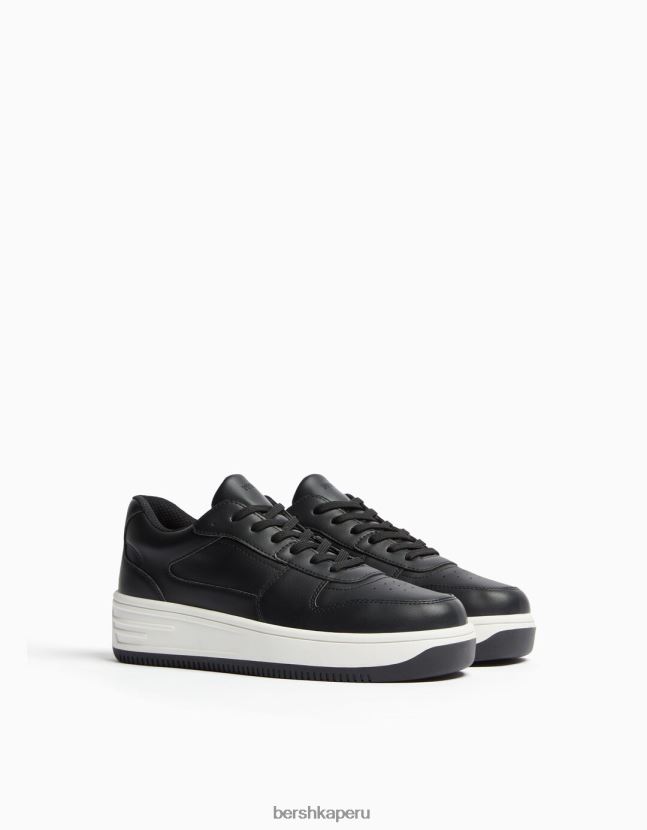 negro Bershka mujer zapatillas deportivas con plataforma y detalle de pespuntes 806J6B2130