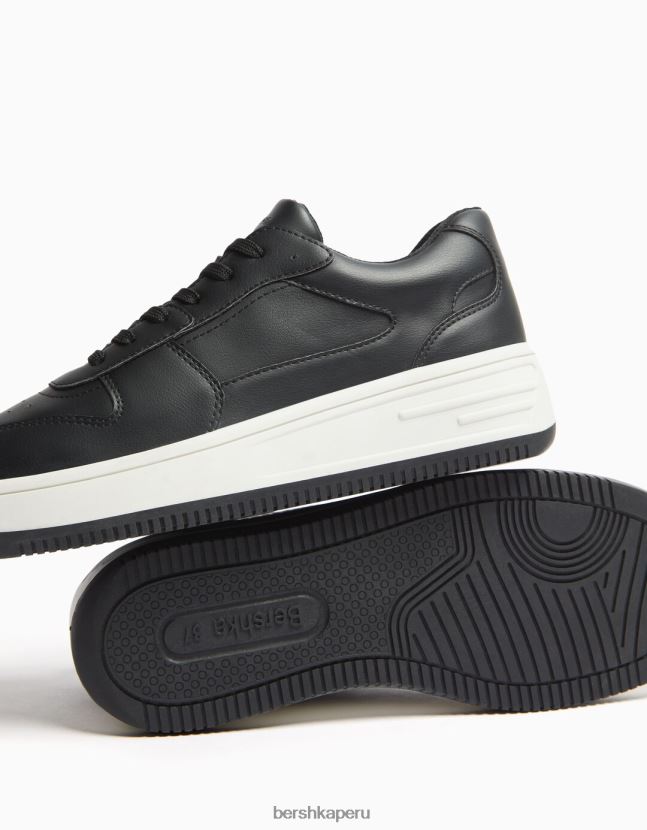 negro Bershka mujer zapatillas deportivas con plataforma y detalle de pespuntes 806J6B2130