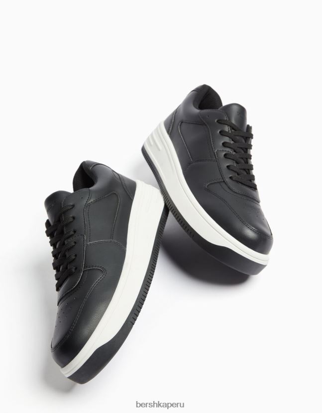 negro Bershka mujer zapatillas deportivas con plataforma y detalle de pespuntes 806J6B2130
