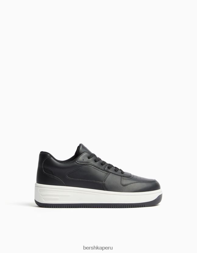 negro Bershka mujer zapatillas deportivas con plataforma y detalle de pespuntes 806J6B2130