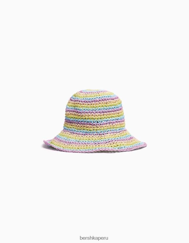 Violeta Bershka unisexo sombrero de pescador de rafia a rayas 806J6B4211