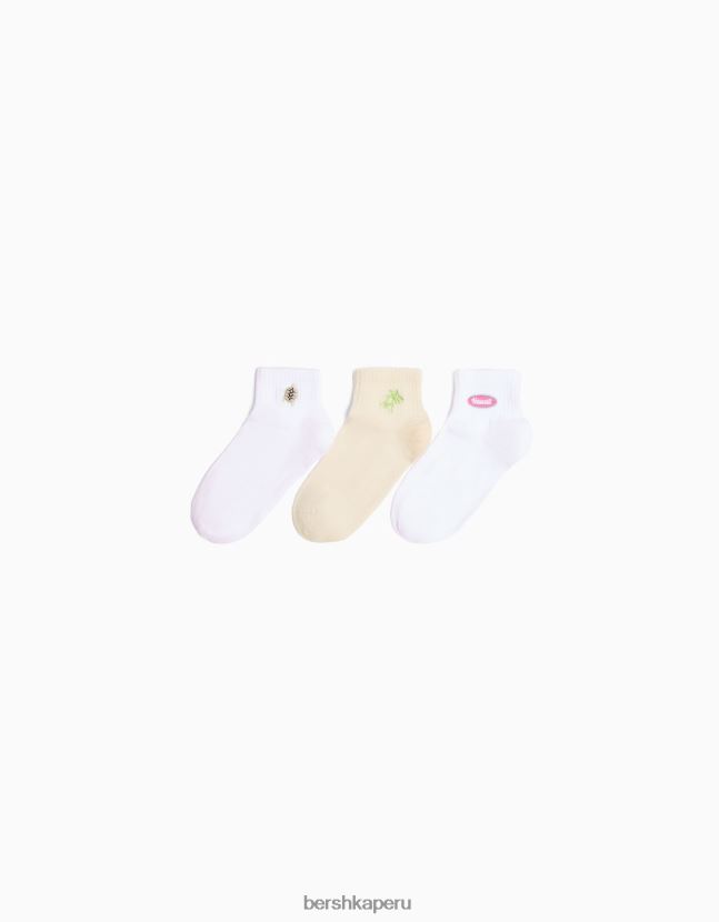 beige Bershka unisexo pack de 3 pares de calcetines bordados 806J6B4235