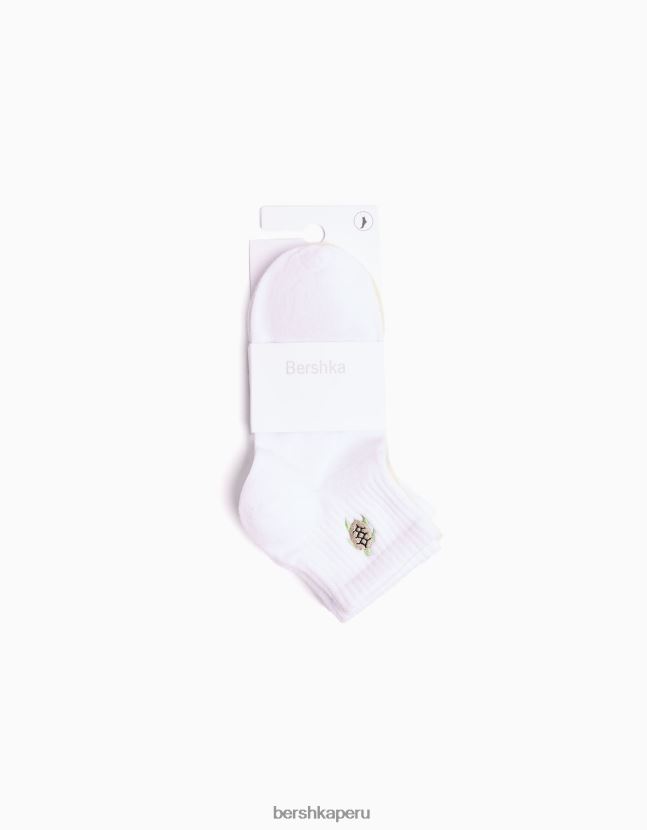beige Bershka unisexo pack de 3 pares de calcetines bordados 806J6B4235