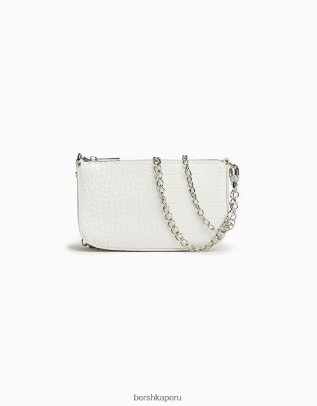 blanco Bershka unisexo bolso efecto cocodrilo con detalle de cadena 806J6B4203