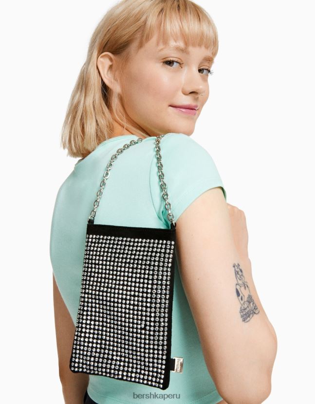 negro Bershka unisexo bolso para celular con tachuelas y cadena 806J6B4202