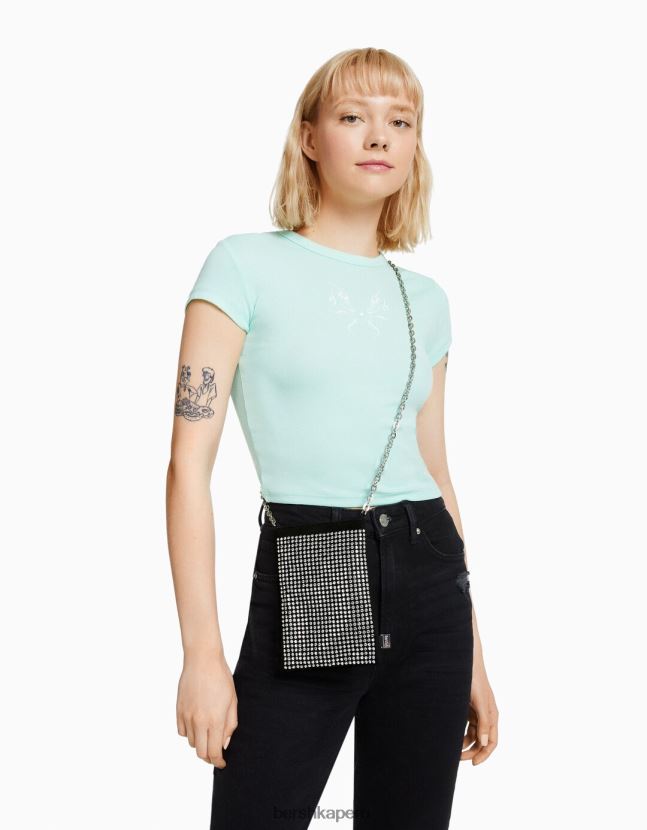 negro Bershka unisexo bolso para celular con tachuelas y cadena 806J6B4202