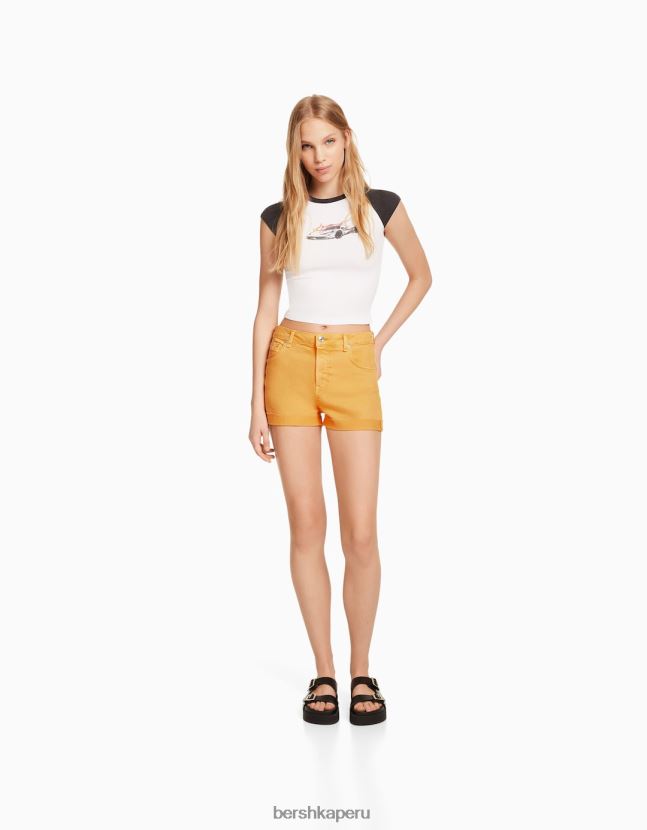 amarillo Bershka unisexo shorts de sarga confort con dobladillos vueltos 806J6B4030