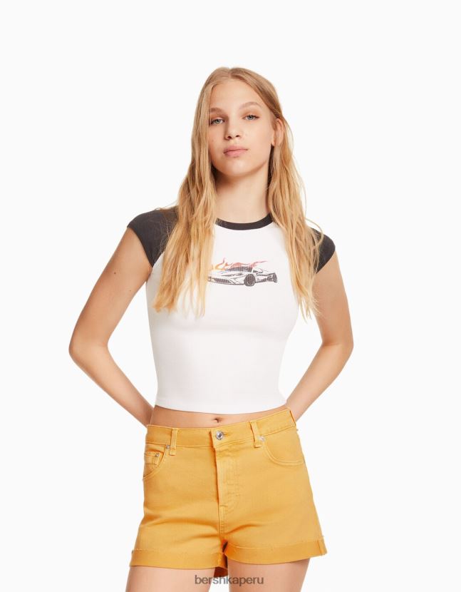 amarillo Bershka unisexo shorts de sarga confort con dobladillos vueltos 806J6B4030