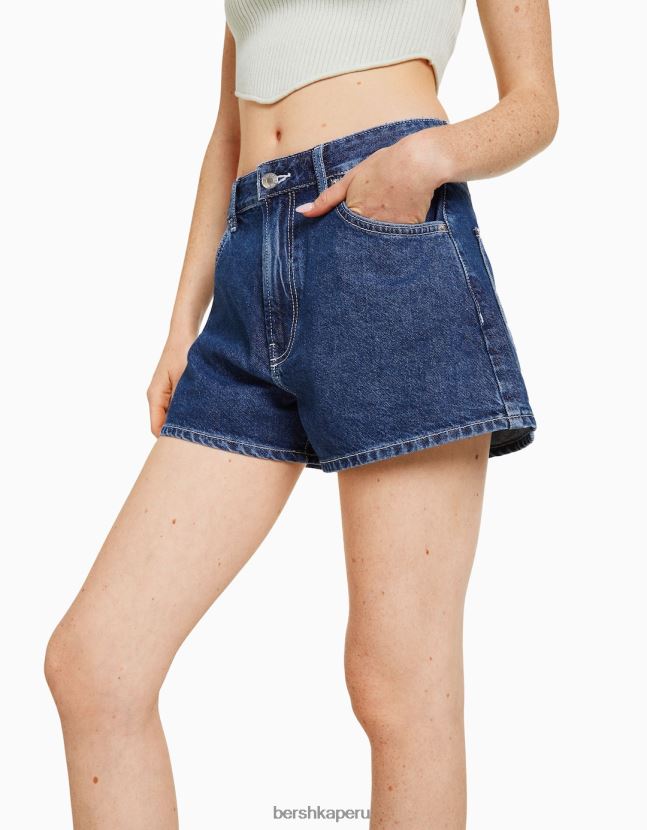 azul Bershka unisexo shorts de mezclilla mom fit 806J6B4019