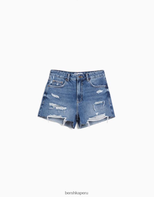azul Bershka unisexo shorts de mezclilla rotos con bolsillos 806J6B4047