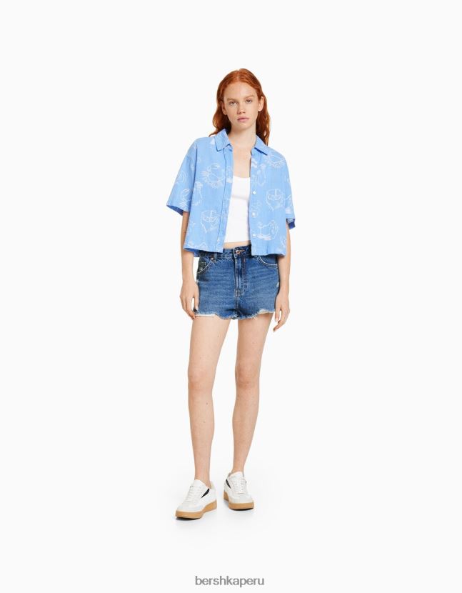 azul Bershka unisexo shorts de mezclilla rotos vintage 806J6B4051