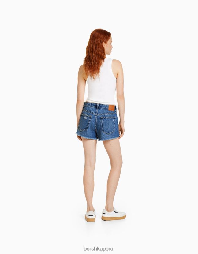 azul Bershka unisexo shorts de mezclilla rotos vintage 806J6B4051