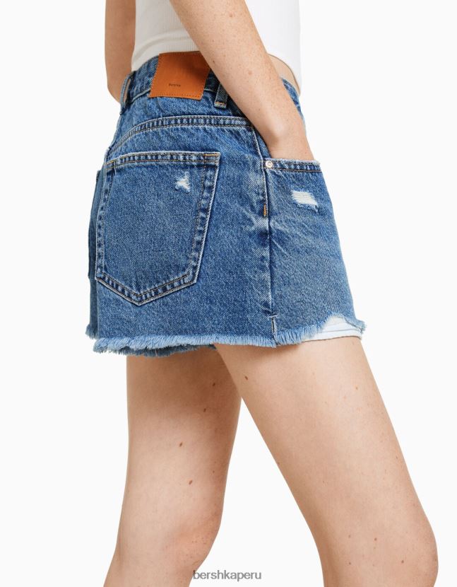 azul Bershka unisexo shorts de mezclilla rotos vintage 806J6B4051