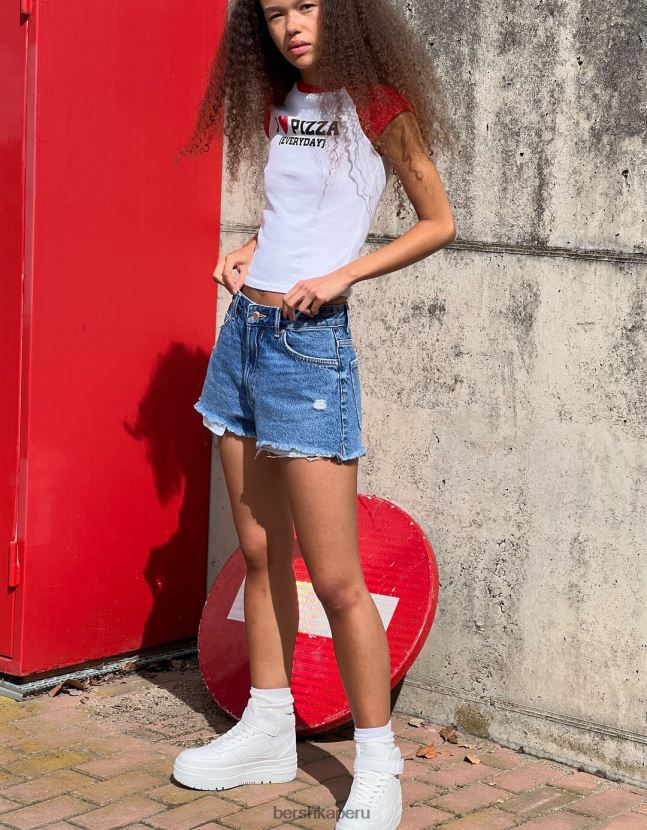 azul Bershka unisexo shorts de mezclilla rotos vintage 806J6B4051