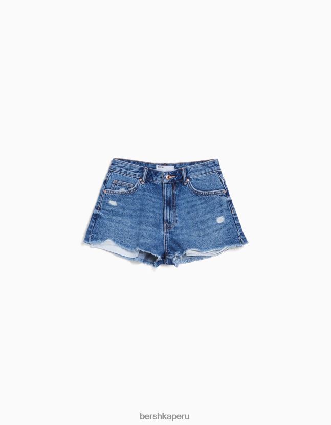 azul Bershka unisexo shorts de mezclilla rotos vintage 806J6B4051