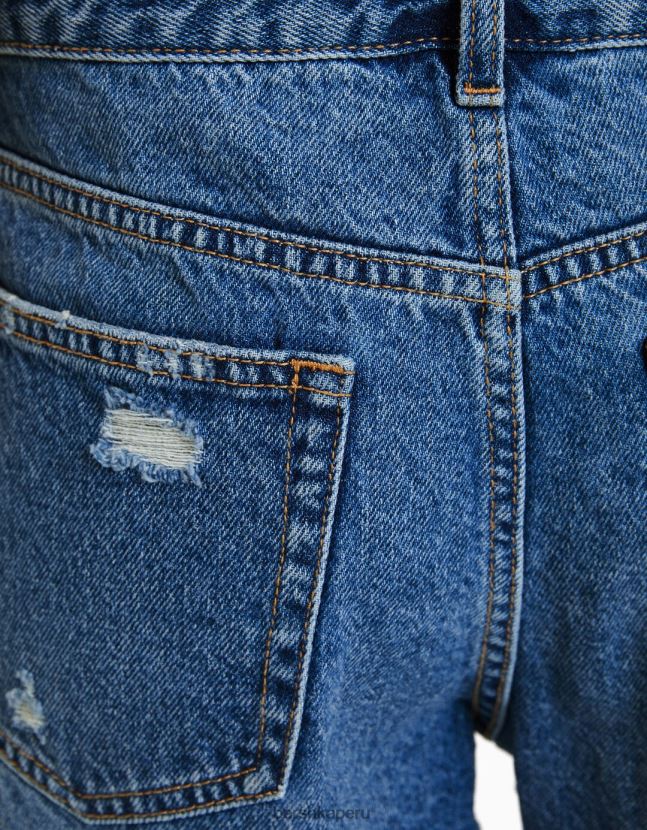 azul Bershka unisexo shorts de mezclilla rotos vintage 806J6B4051