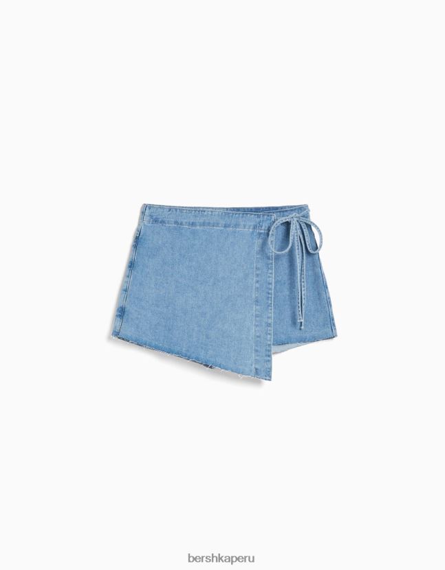 azul claro Bershka unisexo falda pantalón vaquera con nudo lateral 806J6B4066