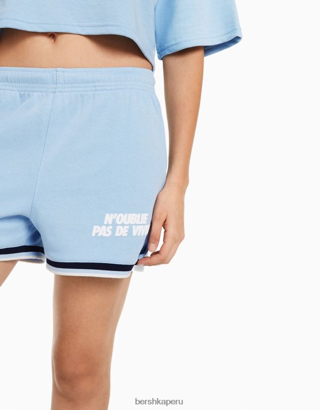 azul claro Bershka unisexo shorts de felpa estampados con ribetes 806J6B4060