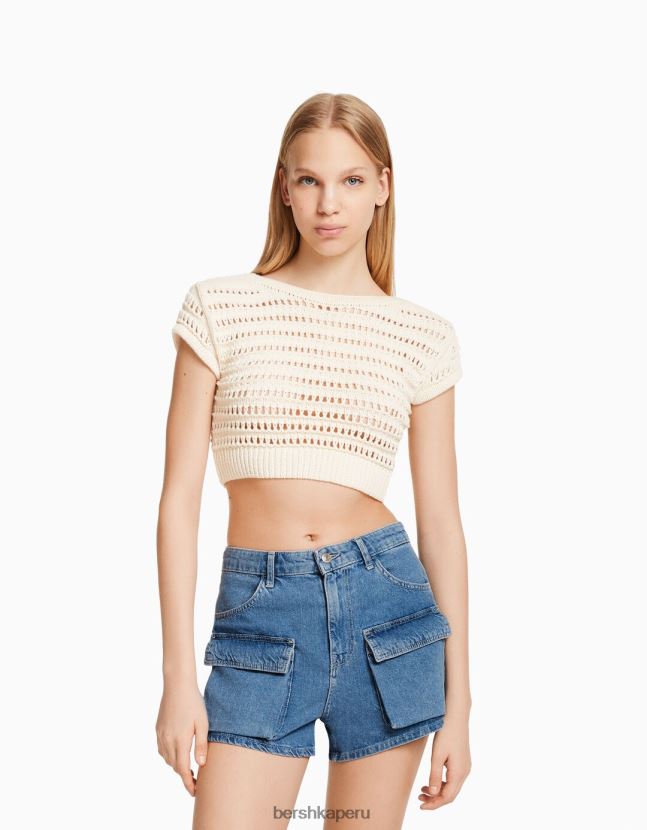 azul claro Bershka unisexo shorts de mezclilla cargo 806J6B4006