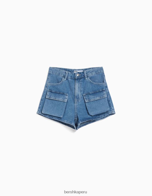 azul claro Bershka unisexo shorts de mezclilla cargo 806J6B4006