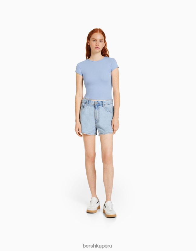 azul claro Bershka unisexo shorts de mezclilla mom fit 806J6B4017