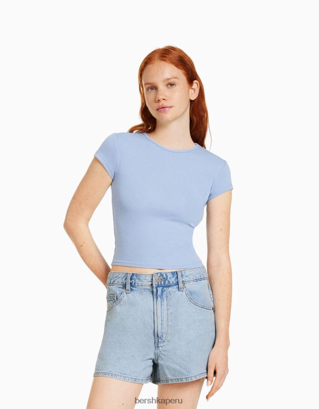 azul claro Bershka unisexo shorts de mezclilla mom fit 806J6B4017