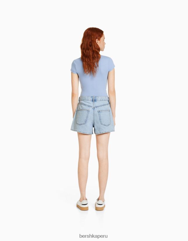 azul claro Bershka unisexo shorts de mezclilla mom fit 806J6B4017