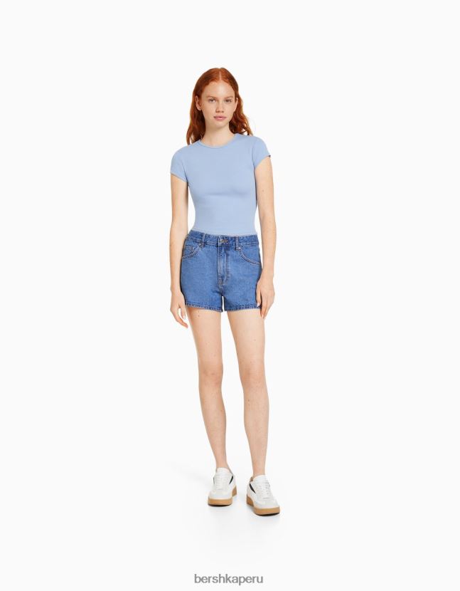 azul claro Bershka unisexo shorts de mezclilla mom fit 806J6B4018