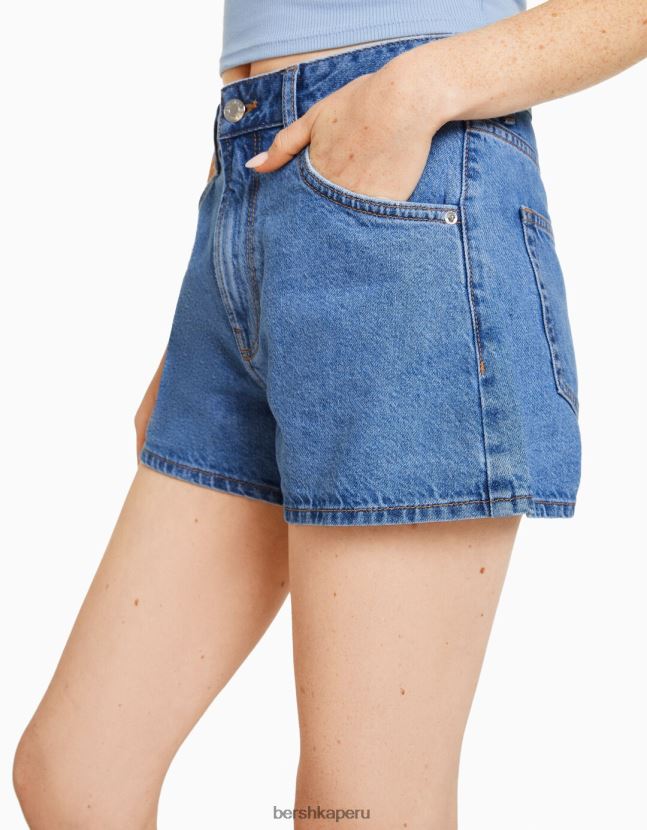 azul claro Bershka unisexo shorts de mezclilla mom fit 806J6B4018