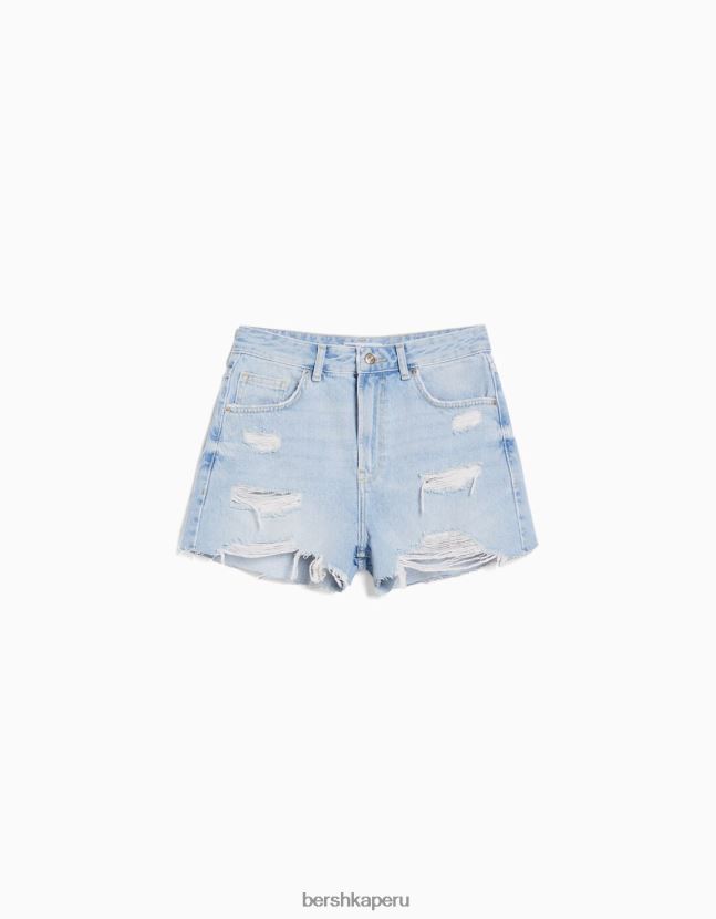 azul claro Bershka unisexo shorts de mezclilla rotos con bolsillos 806J6B4046