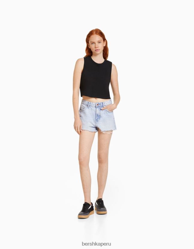 azul claro Bershka unisexo shorts de mezclilla rotos vintage 806J6B4053