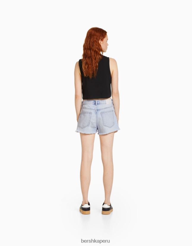 azul claro Bershka unisexo shorts de mezclilla rotos vintage 806J6B4053