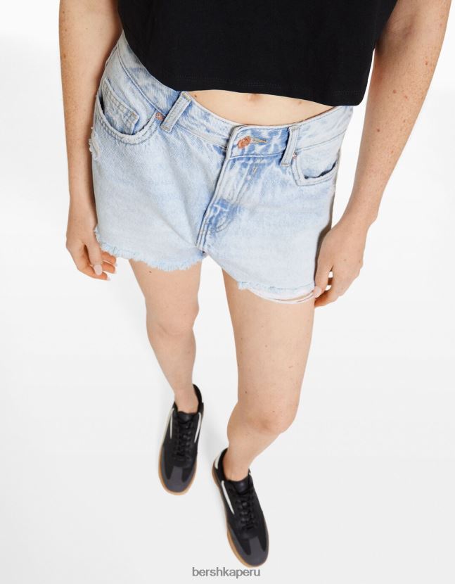 azul claro Bershka unisexo shorts de mezclilla rotos vintage 806J6B4053