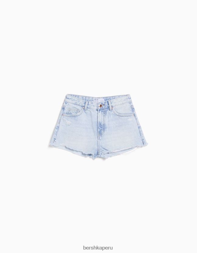 azul claro Bershka unisexo shorts de mezclilla rotos vintage 806J6B4053